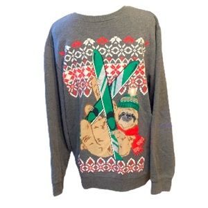 Ugly Christmas Sweatshirt Sloth with Skis